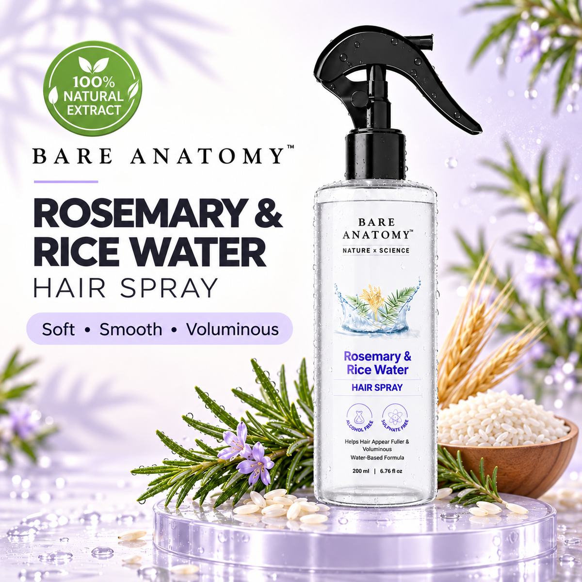 Nature x Science Rosemary Water and Rice Water |100% Natural Extract | Soft & Smooth Hair Non-Greasy & Fast Absorbing | 200 ml