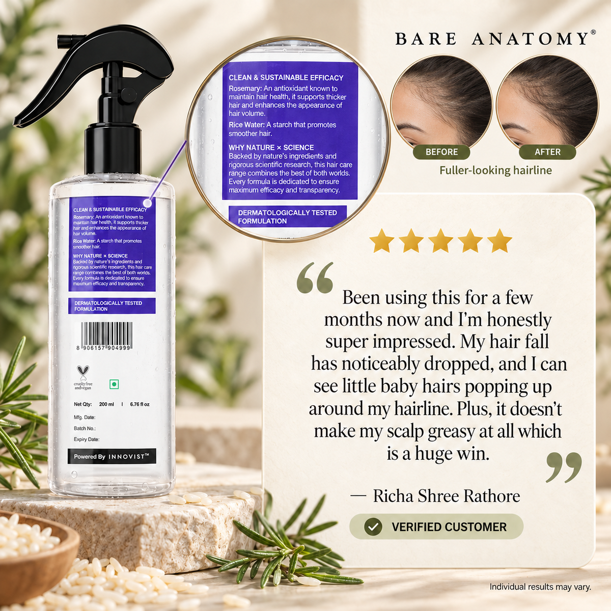 Nature x Science Rosemary Water and Rice Water |100% Natural Extract | Soft & Smooth Hair Non-Greasy & Fast Absorbing | 200 ml