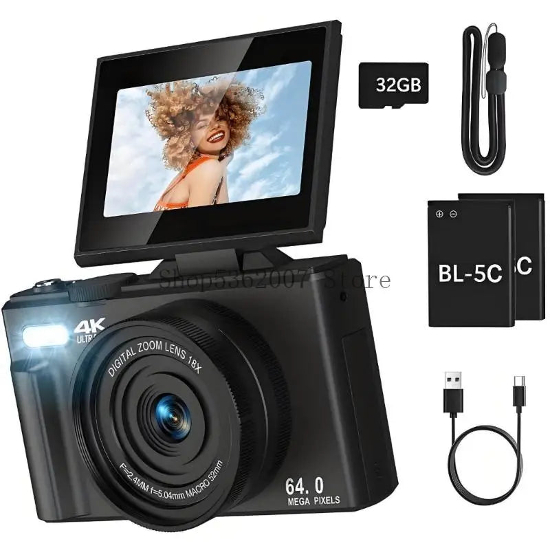 180 Degree Rotatable 3inch UHD Screen 4K Video Digital Camera With Auto Focuses Flash 40JB