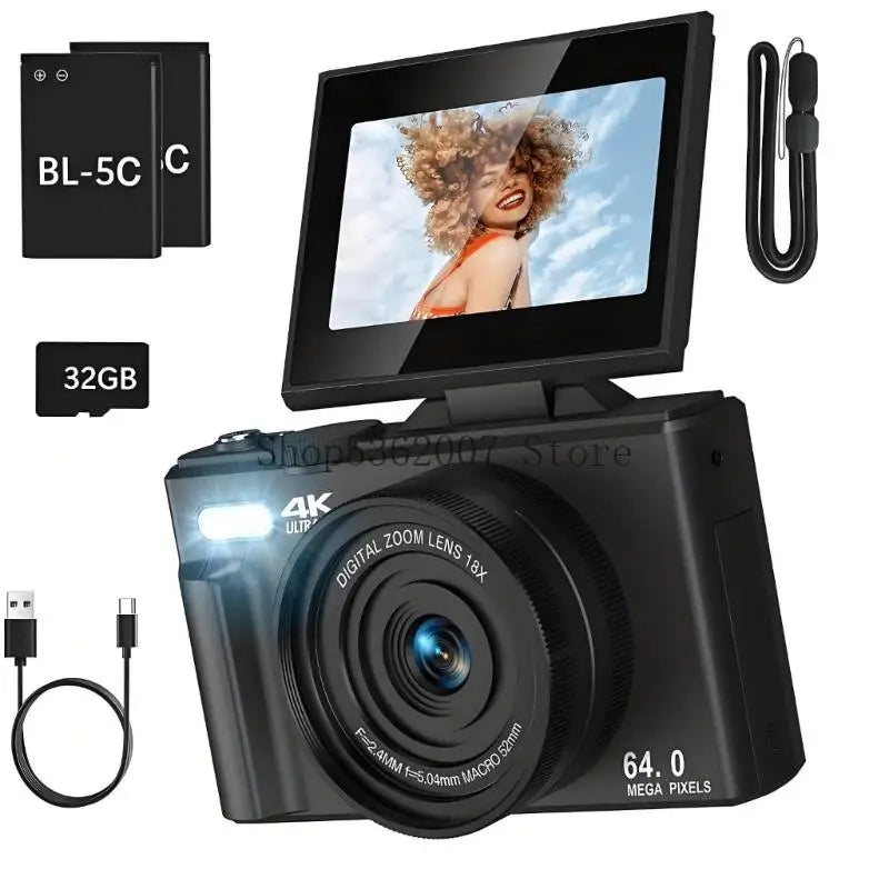180 Degree Rotatable 3inch UHD Screen 4K Video Digital Camera With Auto Focuses Flash 40JB