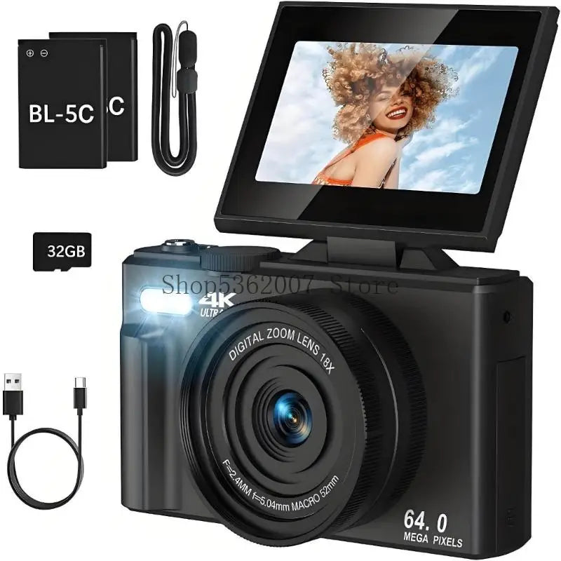180 Degree Rotatable 3inch UHD Screen 4K Video Digital Camera With Auto Focuses Flash 40JB