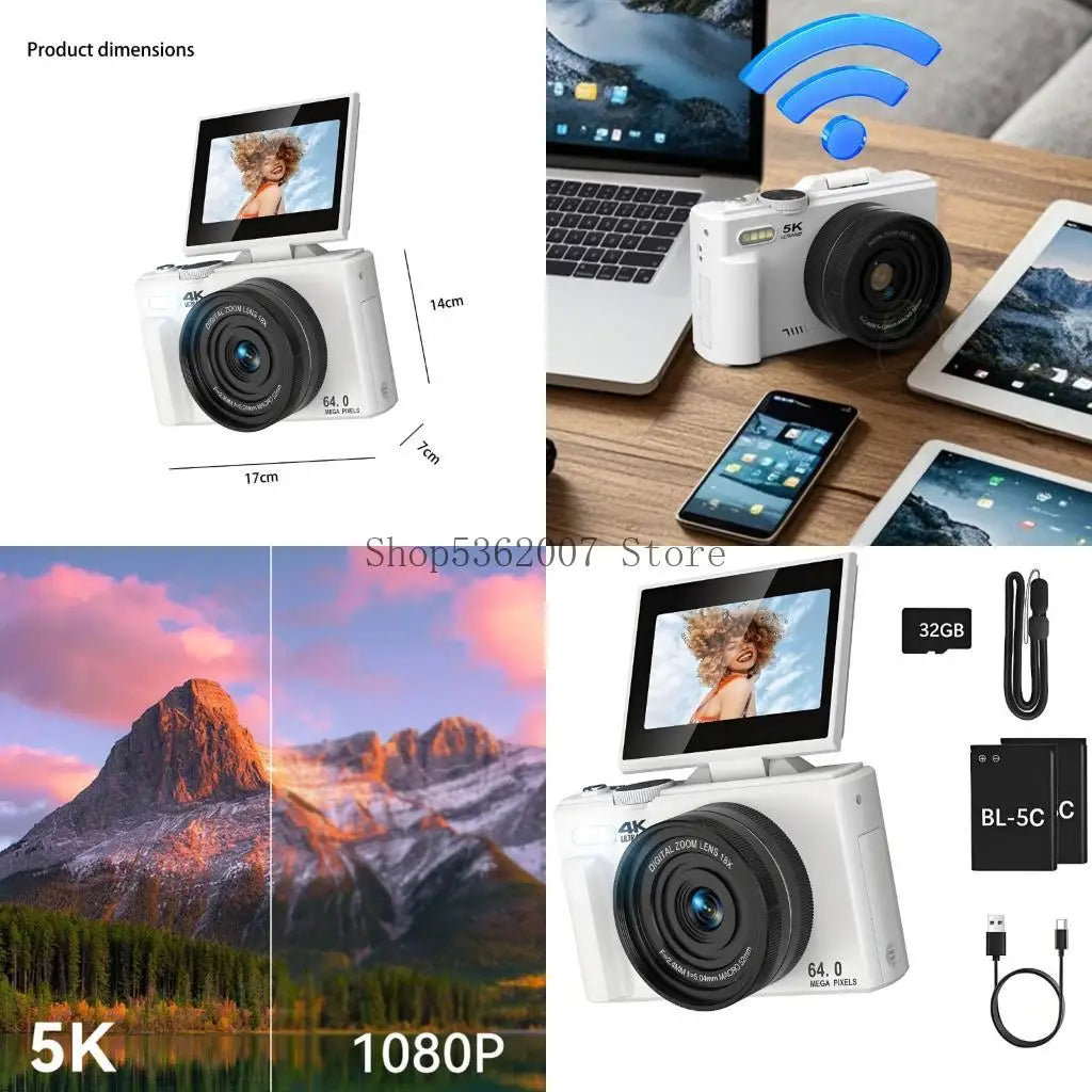 180 Degree Rotatable 3inch UHD Screen 4K Video Digital Camera With Auto Focuses Flash 40JB